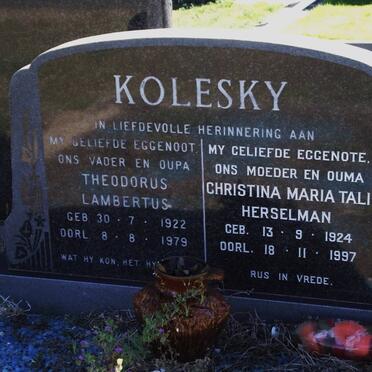 KOLESKY Theodorus Lambertus 1922-1979 &amp; Christina Maria Tali HERSELMAN 1924-1997