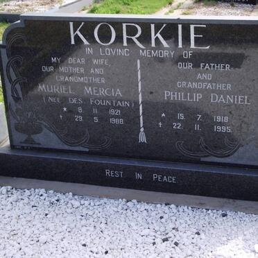 KORKIE Philip Daniel 1918-1995 &amp; Muriel Mercia DES FOUNTAIN 1921-1988