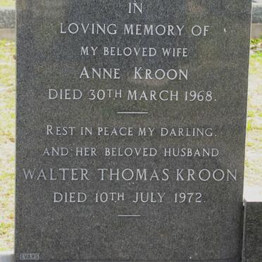 KROON Walter Thomas 1900-1972 &amp; Anne -1968