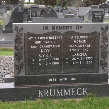 KRUMMECK Roy Cyril 1930-1988 &amp; Lorna 1930-1998