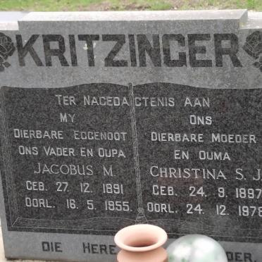 KRITZINGER Jacobus M. 1891-1955 &amp; Christina S.J. 1897-1978