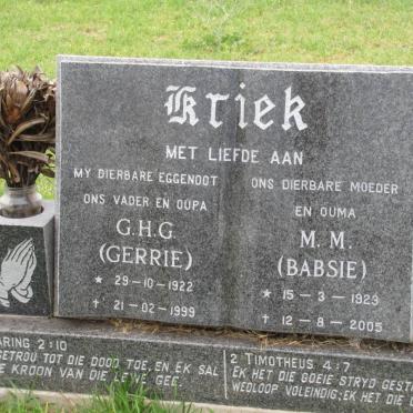 KRIEK G.H.G. 1922-1999 &amp; M.M. 1923-2005