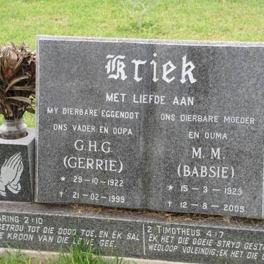 KRIEK G.H.G. 1922-1999 &amp; M.M. 1923-2005