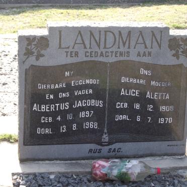 LANDMAN Albertus Jacobus 1897-1968 &amp; Alice Aletta 1908-1970