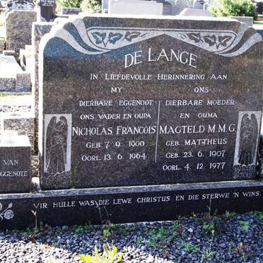 LANGE Nicholas Francois, de 1900-1964 &amp; Magteld Maria Magdalena Gertruida MATTHEUS 1907-1977