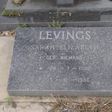 LEVINGS Sarah Elizabeth nee NIEMAND 1902-1986