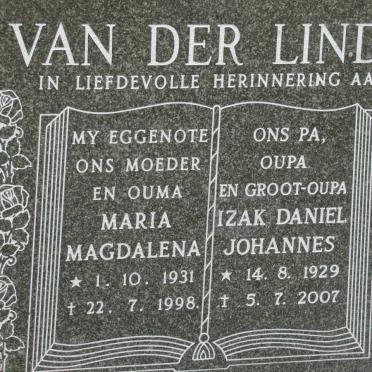 LINDE Izak Daniel Johannes, van der 1929-2007 &amp; Maria Magdalena 1931-1998