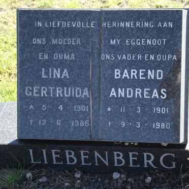 LIEBENBERG Linda Gertruida 1901-1986 &amp; Barend Andreas 1901-1980