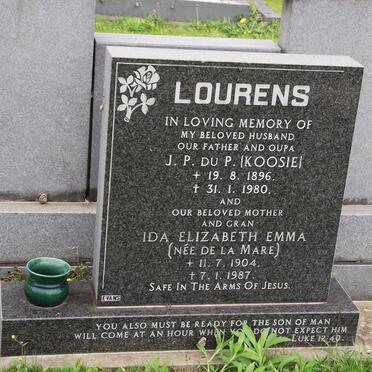 LOURENS J.P. Du P. 1896-1980 &amp; Ida Elizabeth Emma DE LA MARE 1904-1987