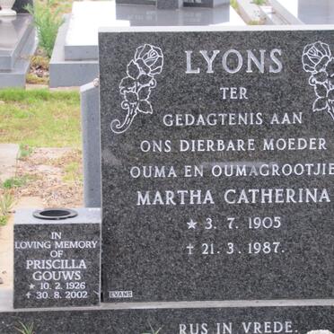 LYONS Martha Catherina 1905-1987 &amp; GOUWS Priscilla 1926-2002.JPG