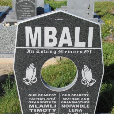 MBALI Mlamli Timoty 1921-2007 &amp; Nopandle Lena 1933-2009