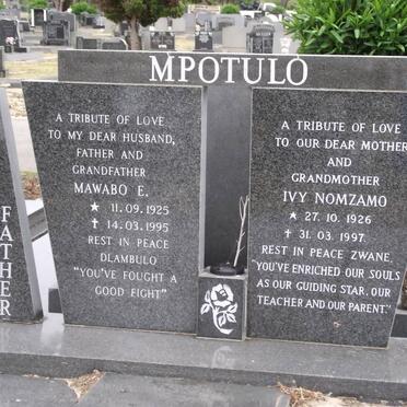 MPOTULO Mawabo E. 1925-1995 &amp; Ivy Nomzamo 1926-1997