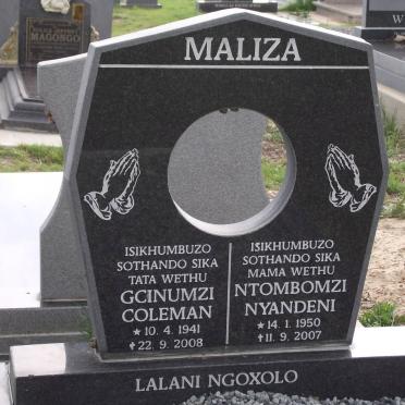 MALIZA Gcinumzi Coleman 1941-2008 &amp; Ntombomzi Nyandeni 1950-2007