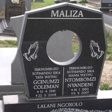 MALIZA Gcinumzi Coleman 1941-2008 &amp; Ntombomzi Nyandeni 1950-2007