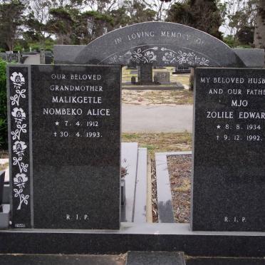 MALIKGETLE Nombeko Alice 1912-1993 :: MJO Zolile Edward 1934-1992