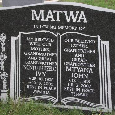 MATWA Mtyana John 1918-2007 &amp; Nontuthuzelo Ivy 1929-2005