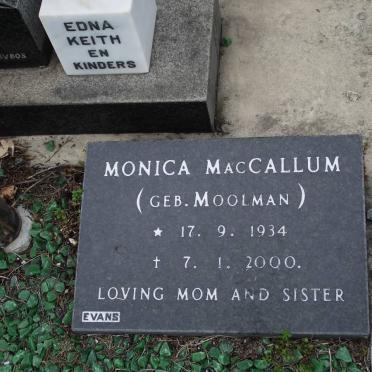 MACCALLUM Monica nee MOOLMAN 1934-2000