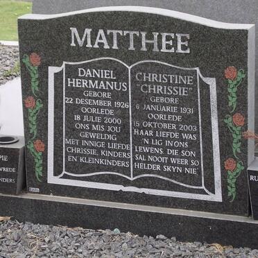 MATTHEE Daniel Hermanus 1926-2000 &amp; Christine 1931-2003