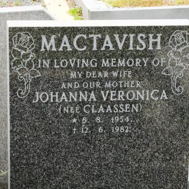 MACTAVISH Johanna Veronica nee CLAASSEN 1954-1982
