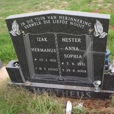 MATTHEUS Izak Hermanus 1931-2000 &amp; Hester Anna Sophia 1931-2008