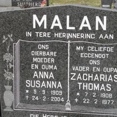 MALAN Zacharias Thomas 1908-1977 &amp; Anna Susanna 1909-2004