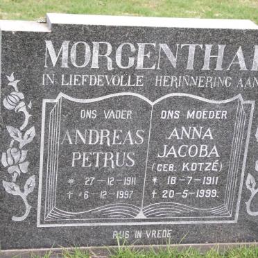MORGENTHAL Andreas Petrus 1911-1997 &amp; Anna Jacoba KOTZE 1911-1999