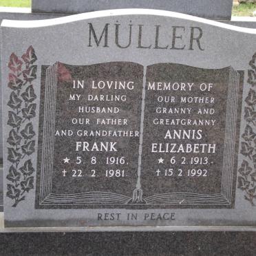 MULLER Frank 1916-1981 &amp; Annis Elizabeth 1913-1992