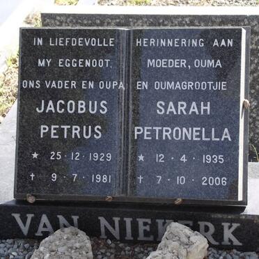 NIEKERK Jacobus Petrus, van 1929-1981 &amp; Sarah Petronella 1935-2006