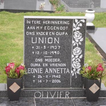 OLIVIER Union 1937-1990 &amp; Leonie Annetta 1942-2006