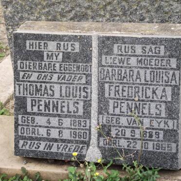 PENNELS Thomas Louis 1883-1960 &amp;  Barbara Louisa Fredericka VAN EYK 1889-1965