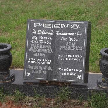 PEENS Jan Frederick 1920-2004 &amp; Barbara Margaretha 1931-2000