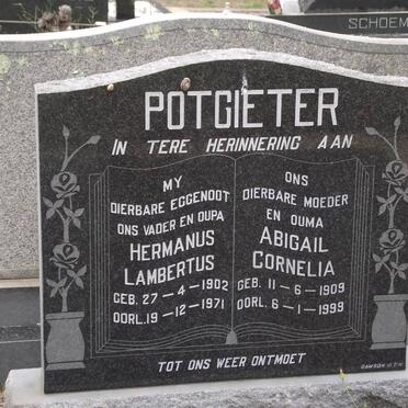 POTGIETER Hermanus Lambertus 1902-1971 &amp; Abigail Cornelia 1909-1999