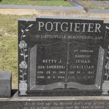 POTGIETER Betty J. LOURENS 1901-1986 &amp; Johan Christian 1903-1977