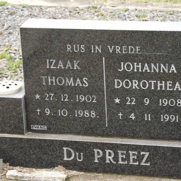 PREEZ Izaak Thomas. du 1902-1988 &amp; Johanna Dorothea 1908-1991