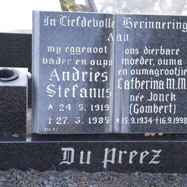 PREEZ Andries Stefanus, du 1919-1985 &amp; Catherina M.M. JONCK 1934-1998