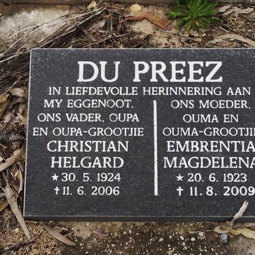 PREEZ Christian Helgard, du 1924-2006 &amp; Embrentia Magdelena 1923-2009