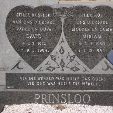 PRINSLOO David 1922-1984 &amp; Miriam 1930-1984