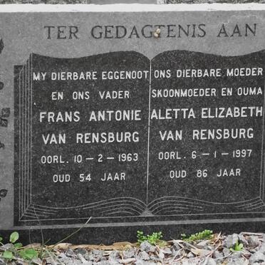 RENSBURG Frans Antonie, van -1963 &amp; Aletta Elizabeth -1997