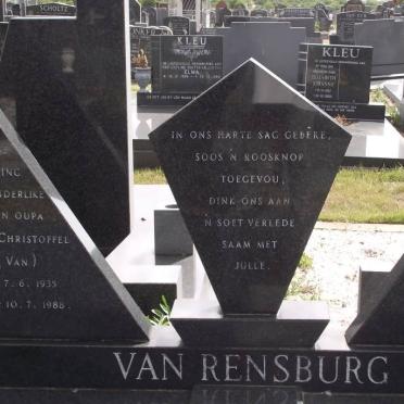 RENSBURG Hendrik Christoffel, van 1935-1988 &amp; Elizabeth Margareth Helena 1937-1988