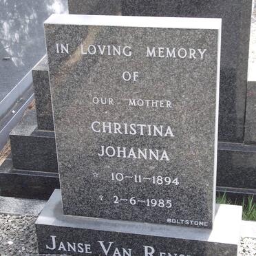 RENSBURG Christina Johanna, janse van 1894-1985