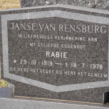 RENSBURG Rabie, janse van 1919-1978