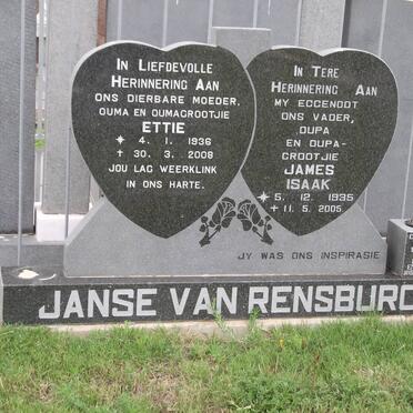 RENSBURG James Isaak, janse van 1935-2005 &amp; Ettie 1936-2008