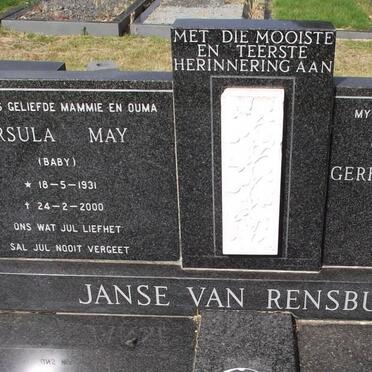 RENSBURG Gerhardus Jacobus, janse van 1929-1988 &amp; Ursula May 1931-2000