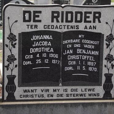 RIDDER Jan Benjamin Christoffel, de 1897-1970 &amp; Johanna Jacoba Dorothea 1906-1977