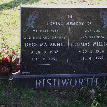 RISHWORTH Thomas William 1934-1998 &amp; Deceima Annie 1938-1992
