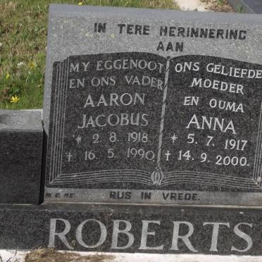 ROBERTS Aaron Jacobus 1918-1990 &amp; Anna 1917-2000