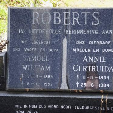 ROBERTS Samuel William 1899-1982 &amp; Annie Gertruida 1904-1984