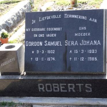 ROBERTS Gordon Samuel 1902-1974 &amp; Sera Johana 1903-1985