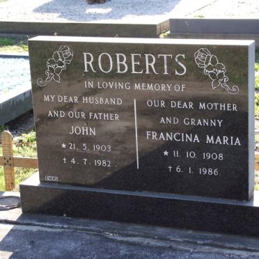 ROBERTS John 1903-1982 &amp; Francina Maria 1908-1986