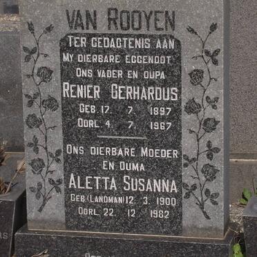 ROOYEN Renier Gerhardus, van 1897-1967 &amp; Aletta Susanna LANDMAN 1900-1982